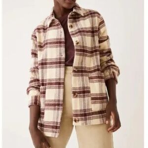 Frank & Oak Plaid Jacket in Cream and Mauve